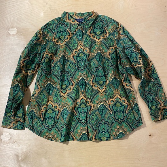 Jones New York Green and Gold Paisley Shirt 3X (GL) - Picture 3 of 6